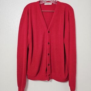 Vintage IZOD of London Cardigan Sweater USA Made Red Button Front